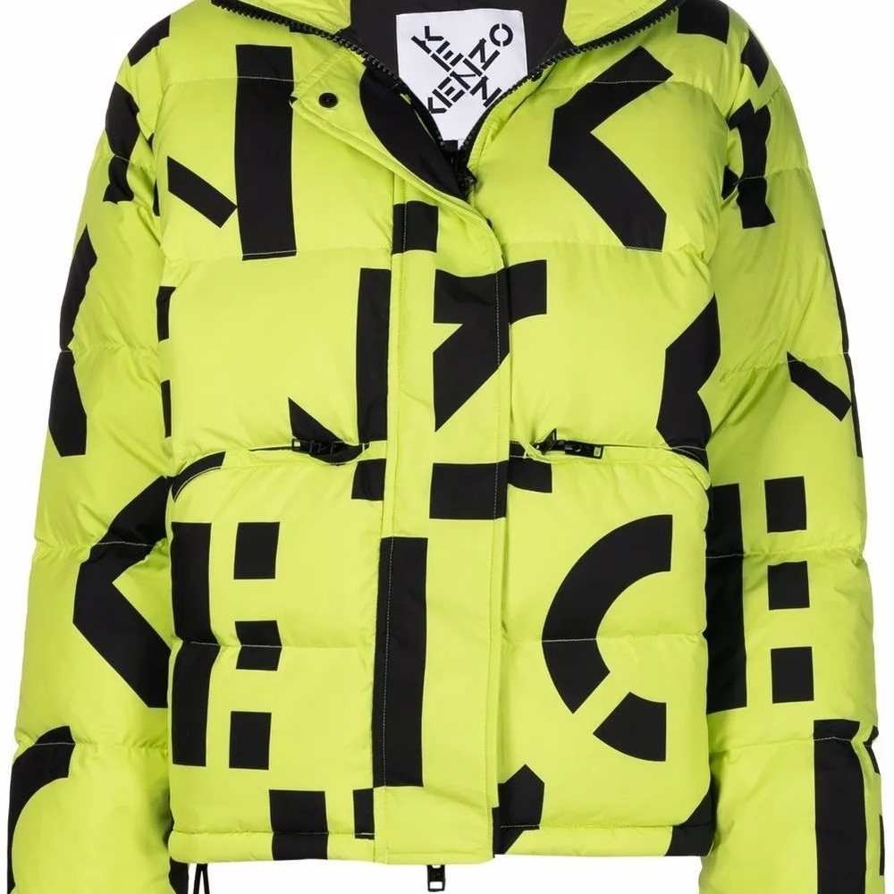 Kenzo Women's Vibrant Green and Black Graphic Puffer down Jacket